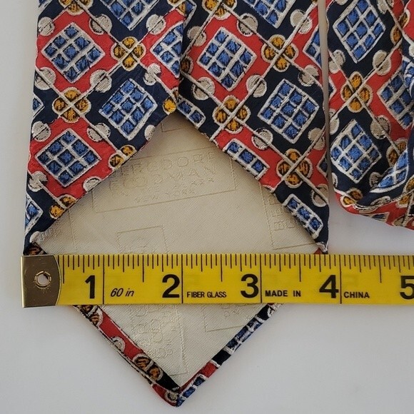 FUMAGALLI'S FOR BERGDORF GOODMAN MEN'S SILK GEOMETRIC TIE RED BLUE - Picture 7 of 7